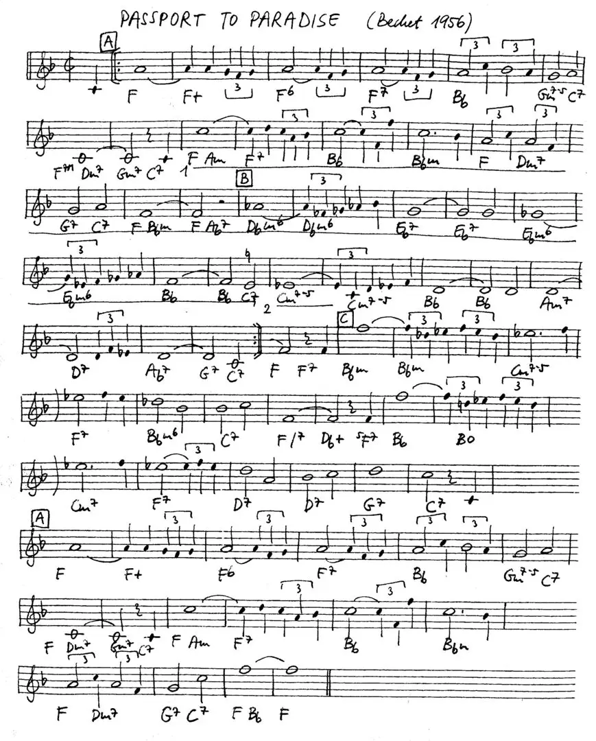 passport to paradise free jazz leadsheet - Courtesy of the Jungle Jazz Band